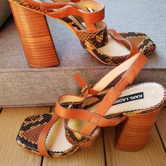 EUC KARL LAGERFELD PARIS Marlow Slingback Heels Square Toe earth brown (7) - Picture 6 of 9